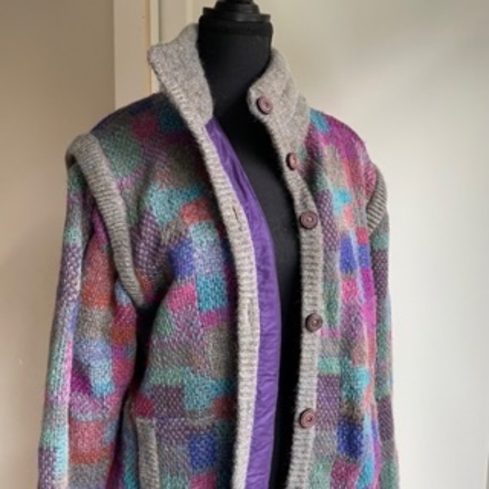 Vintage Missoni Style Mohair Wool Blend Jacket Sweater Multi Colour